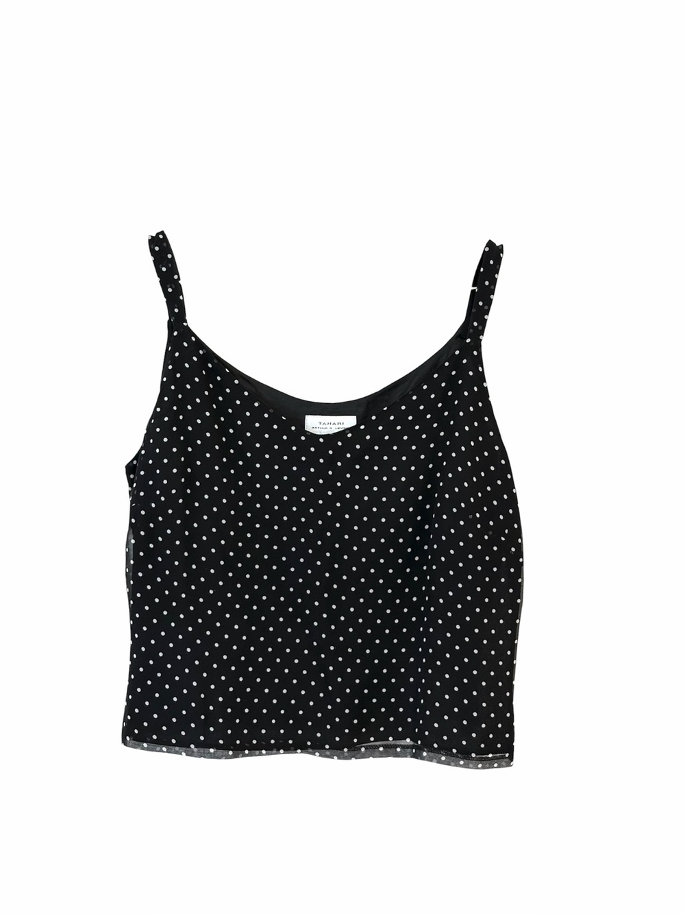 Tahari 100% silk sheer B&W Polka Dot Cami Tank Top